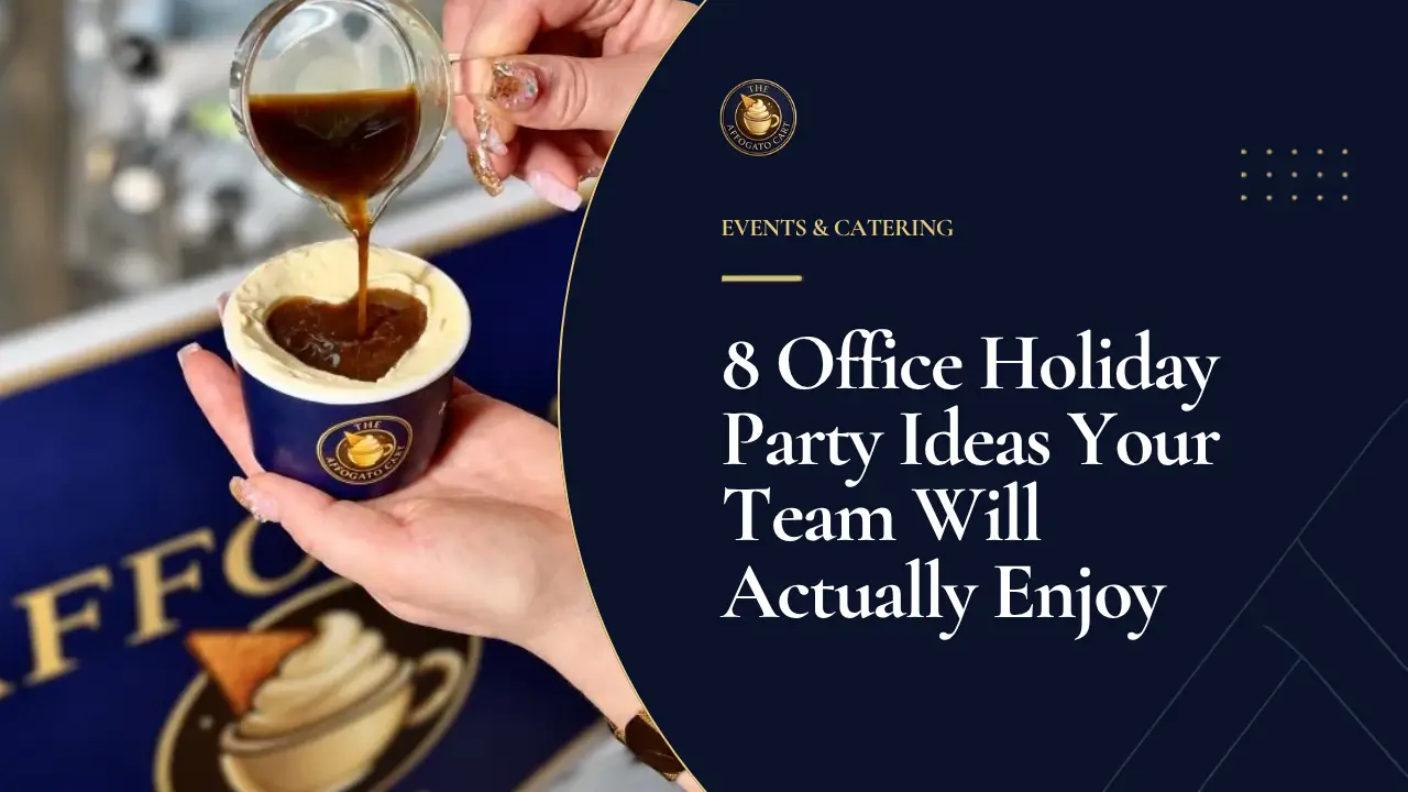 Coffee cart serving employees at an office holiday party