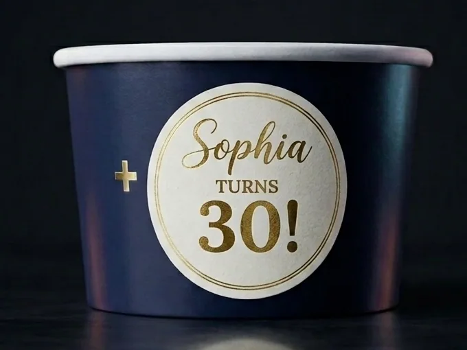 Affogato Cart cup with a personal celebration sticker