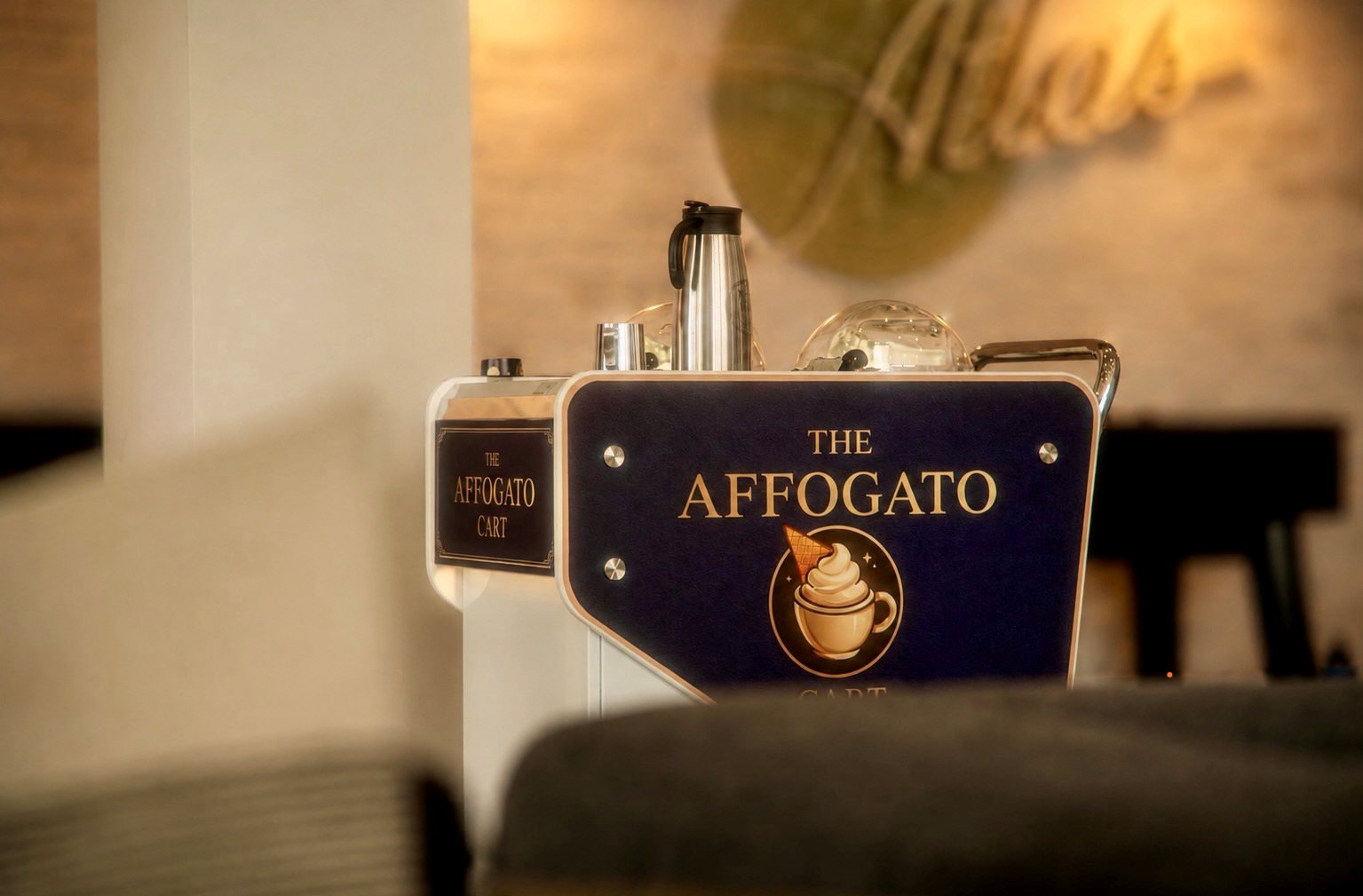 The Affogato Cart set up in a lounge and ready for service