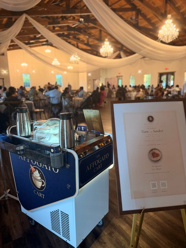 The cart set up for a wedding reception