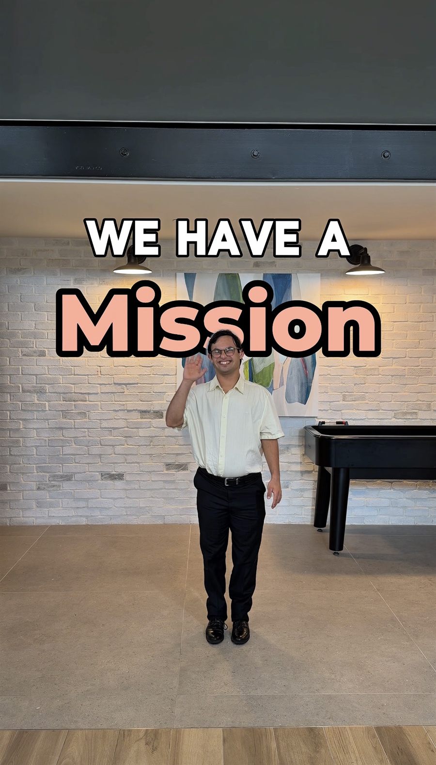 A member of The Affogato Cart team waving, under the words We Have a Mission